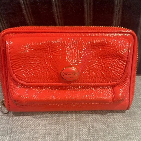 Coach Coral Patent Leather Zip Around Wristlet Wallet - Picture 2 of 5